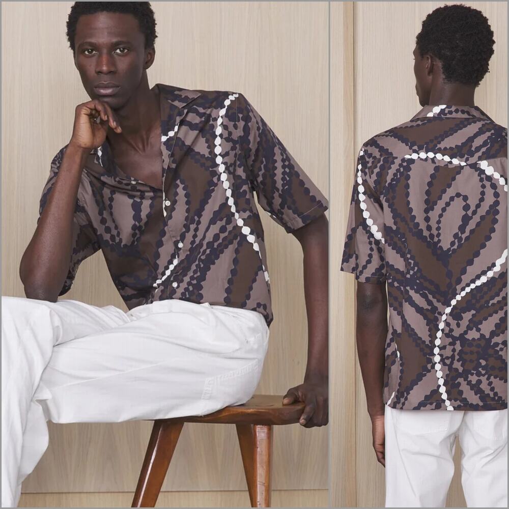 Officine Generale Eren Camp collar Shirt Short Sleeve Cocoa Print XL